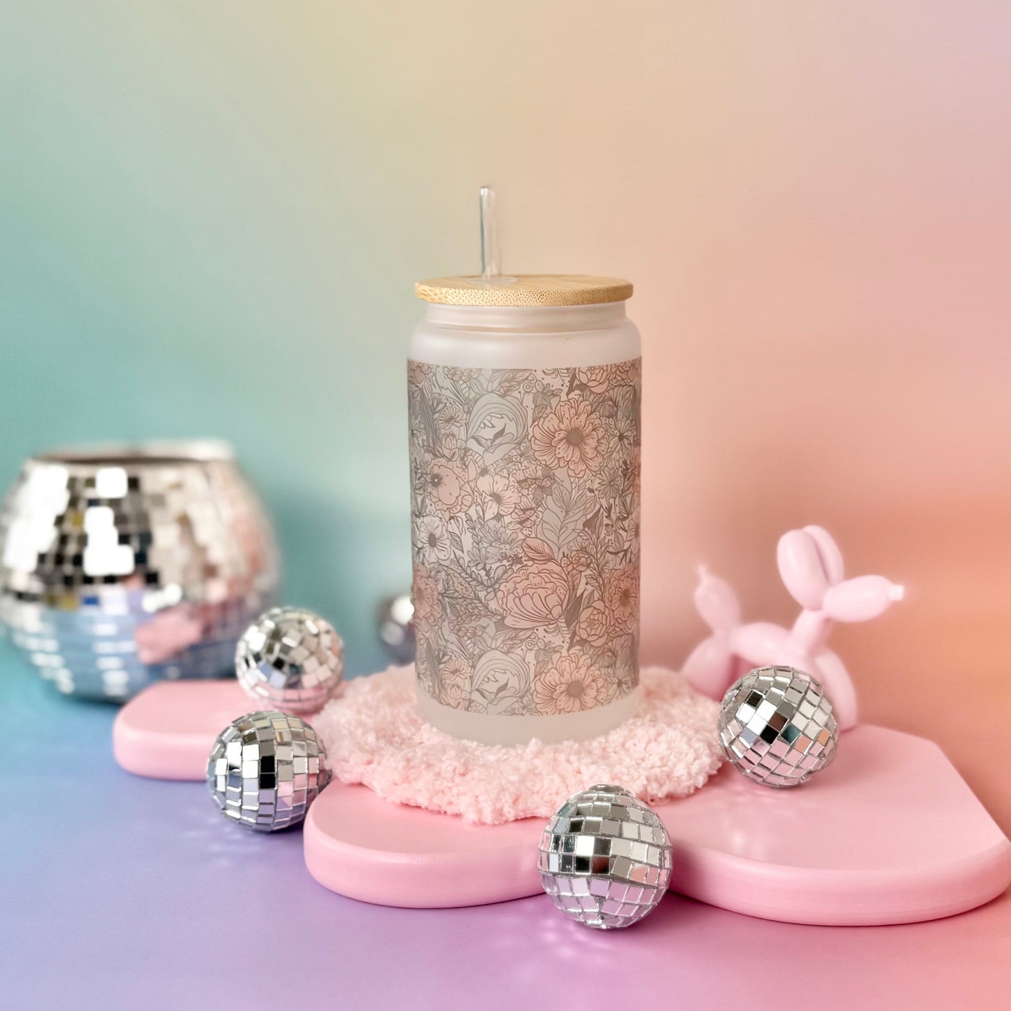 Spring Bloom Glass Can Cup