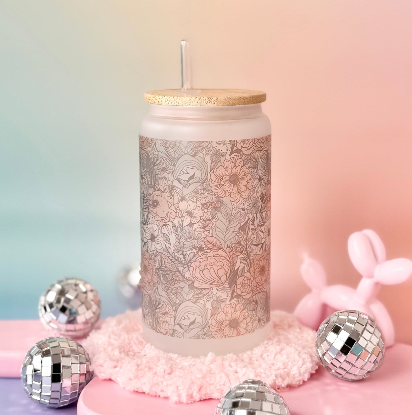 Spring Bloom Glass Can Cup