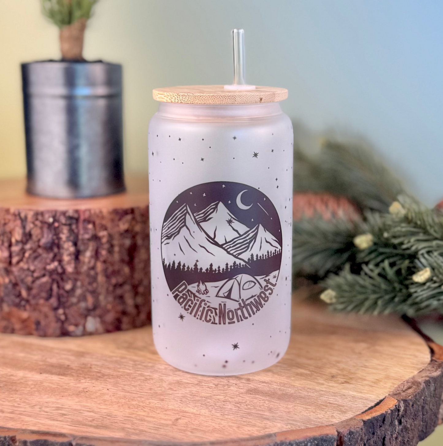 Pacific Northwest Frosted Glass Can