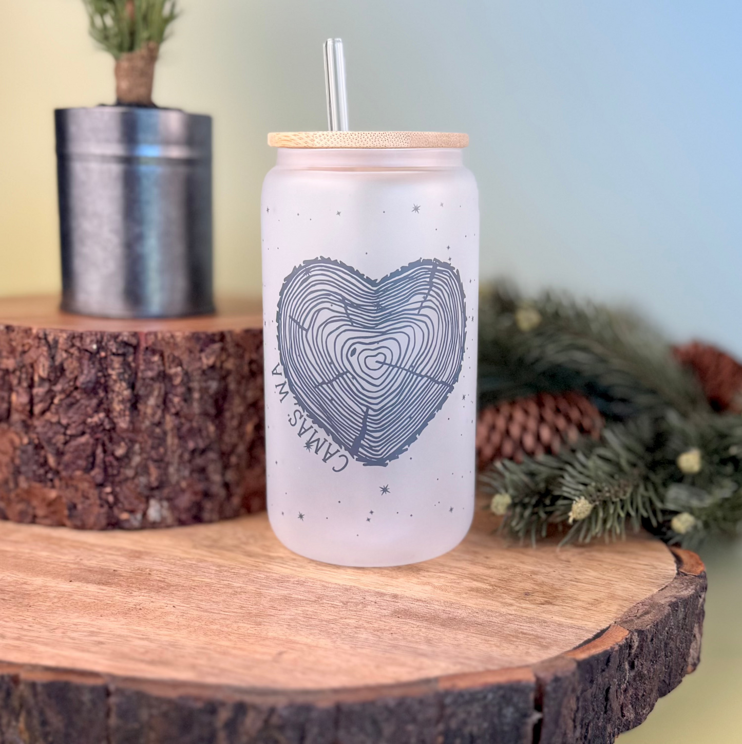 Camas Heart Frosted Glass Can