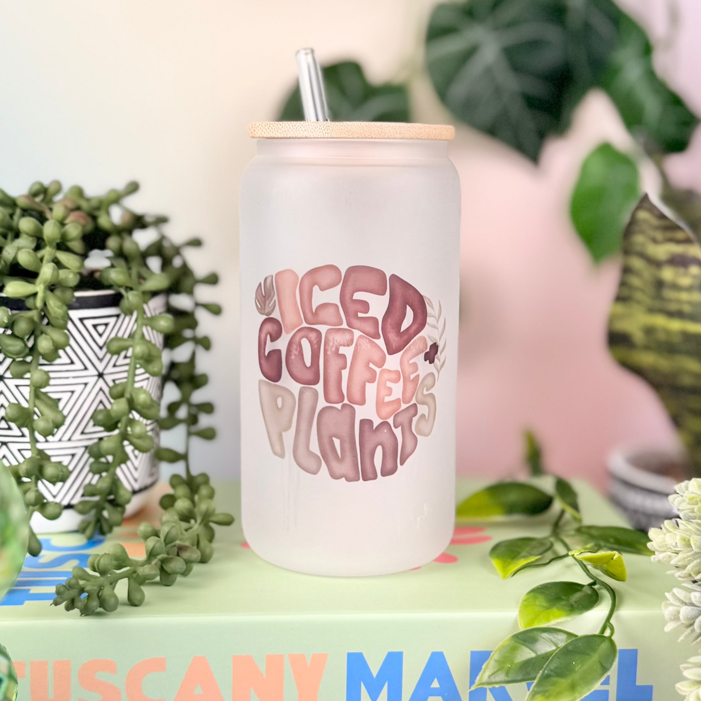 Iced Coffee And Plants Frosted Glass Can Cup