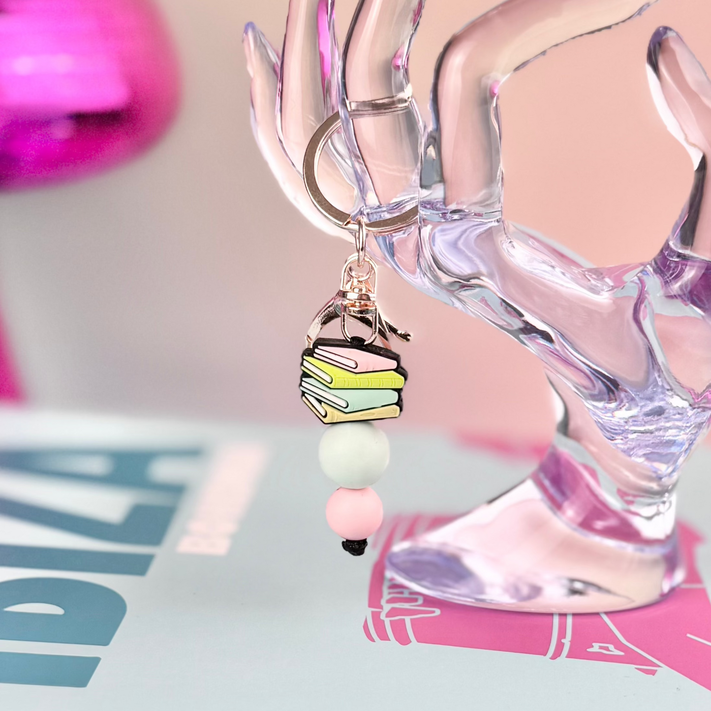 Boho Book Stack Keychain