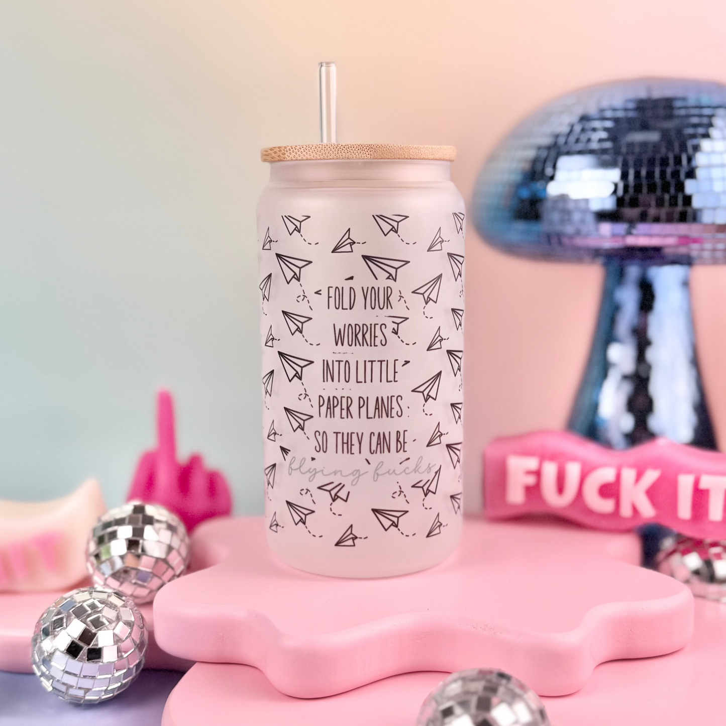 Flying Fucks Frosted Glass Can