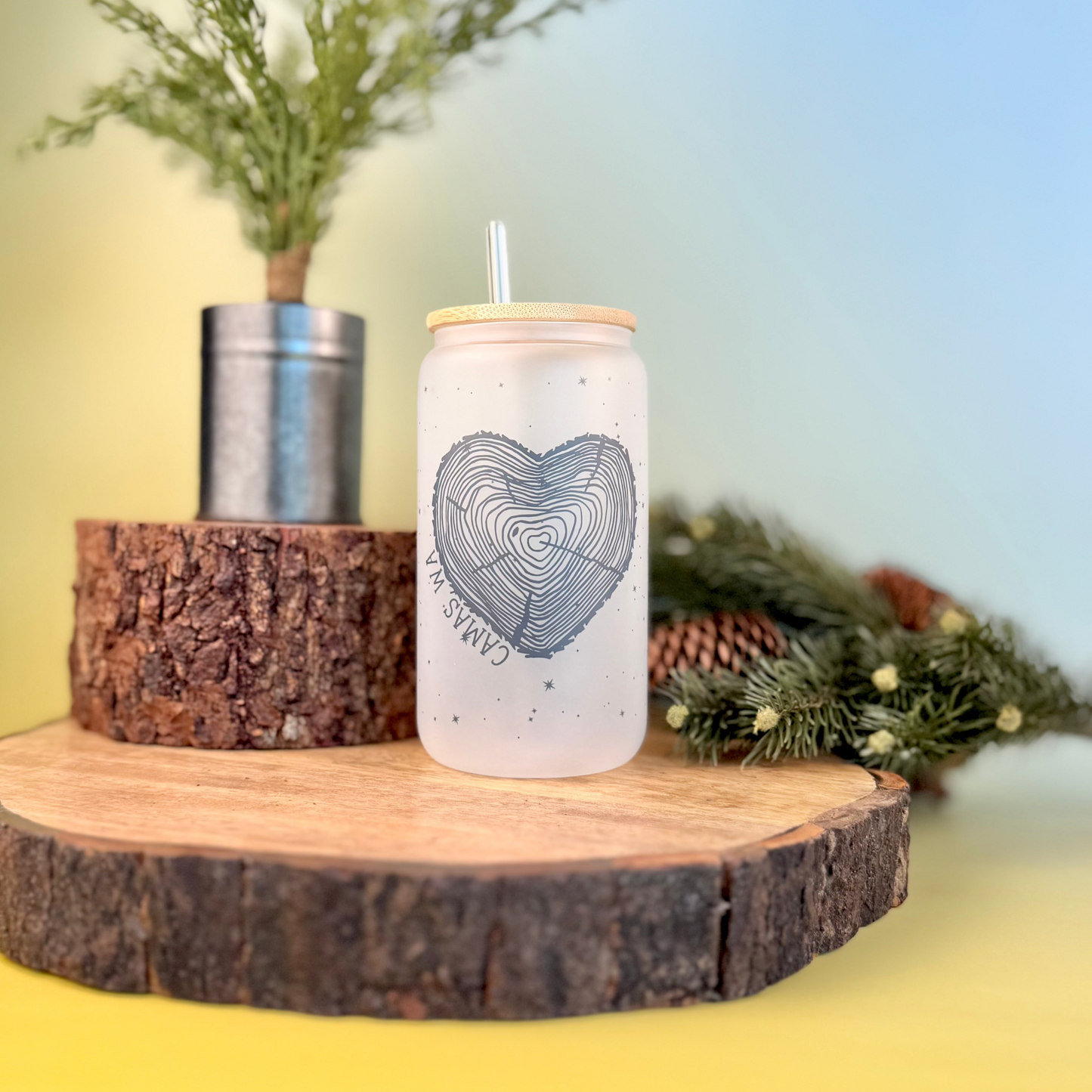 Camas Heart Frosted Glass Can