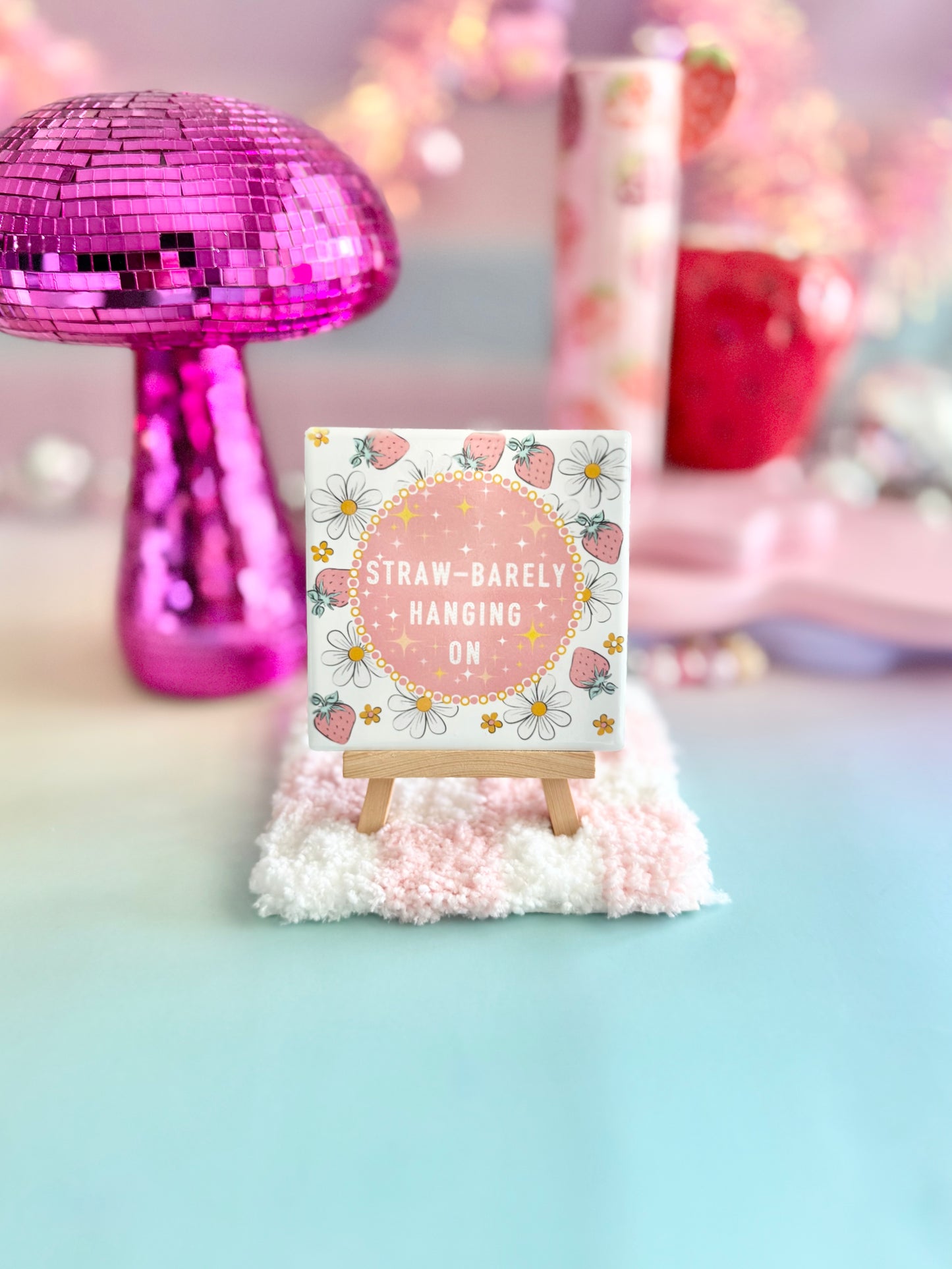 Straw-Barely Hanging On Ceramic Coaster