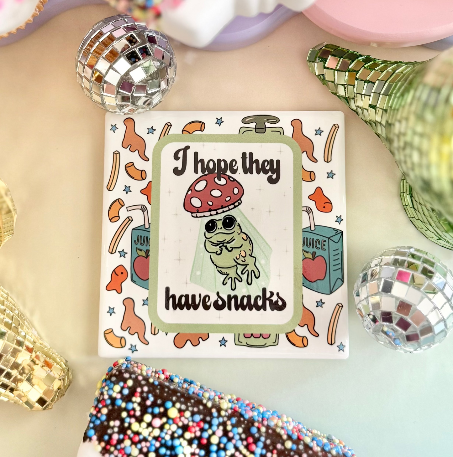 I Hope They Have Snacks Ceramic Coaster