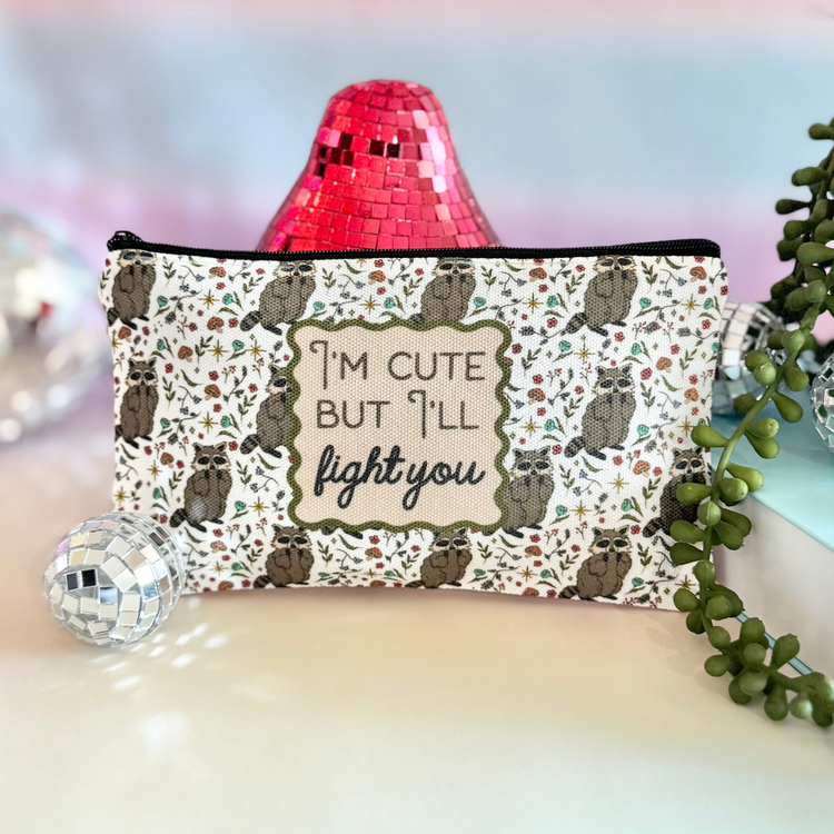Small pouch with text on a colorful background