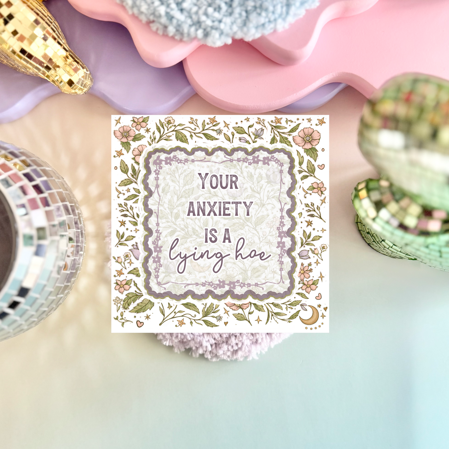 Anxiety Is A Lying Hoe Ceramic Coaster